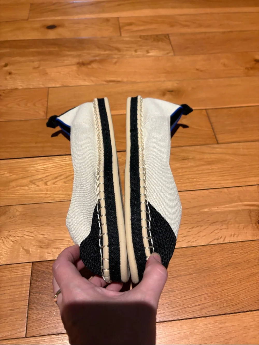 Rothy's The Espadrille Boardwalk flats cream colored black toe sz 10